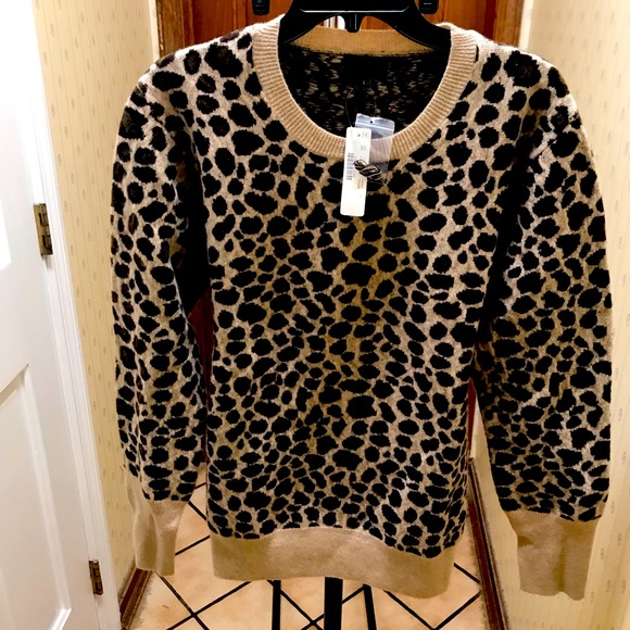 J Crew Italian Cashmere Crewneck in Leopard NWT Large PRICED AS MARKED